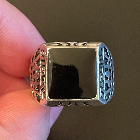 Natural black obsidian S925 silver ring size 11 - Picture 8 of 8